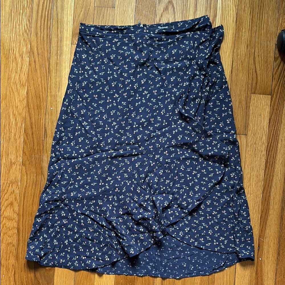 Madewell Blue and White Wrap Midi Skirt